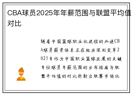 CBA球员2025年年薪范围与联盟平均值对比